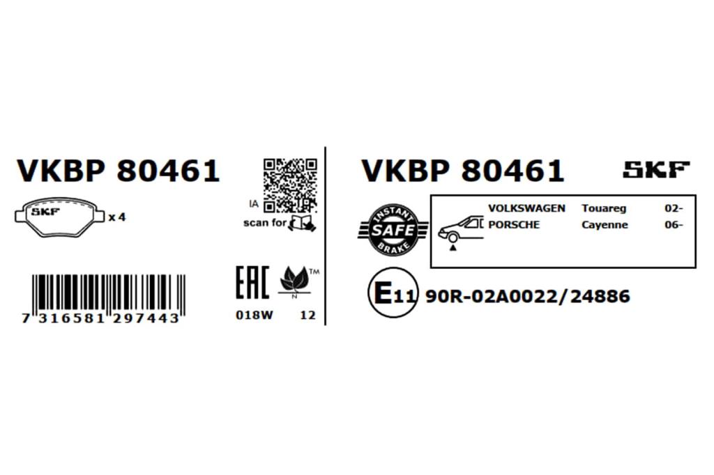 Jogo de 4 pastilhas de travão SKF ref. VKBP 80461